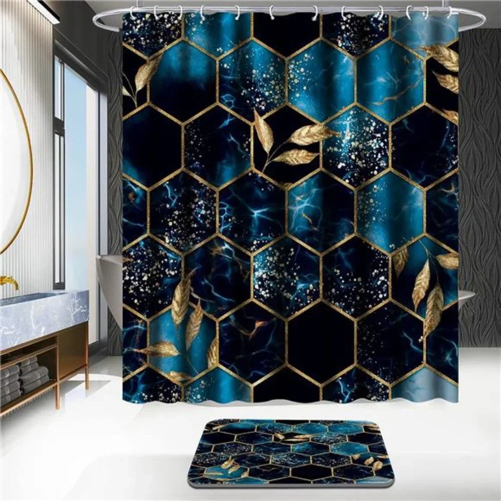 4 Pcs Bathroom Shower Curtain Set,Bathroom Sets with Rugs (Bath Mat,U Shape)